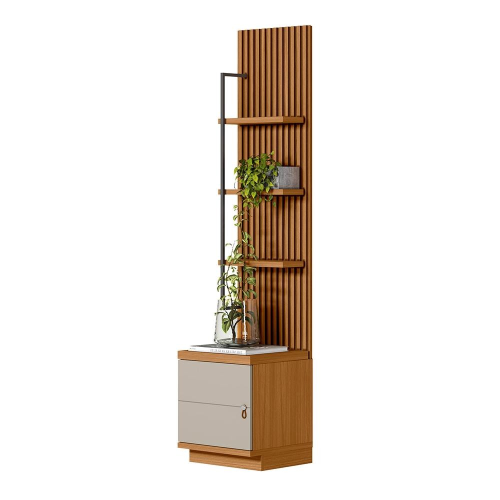 Módulo Lateral Decorativo Aloha Ripado com Prateleiras e Porta Nature/Off White G77 - Gran Belo