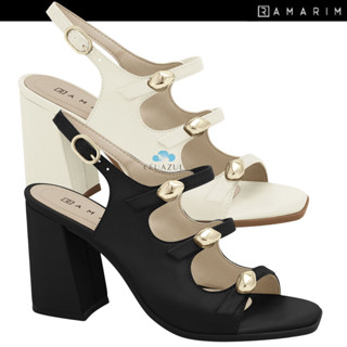 Sandália Feminina Ramarim Salto Bloco Pedraria Dourada Conforto em Oferta na Shopee