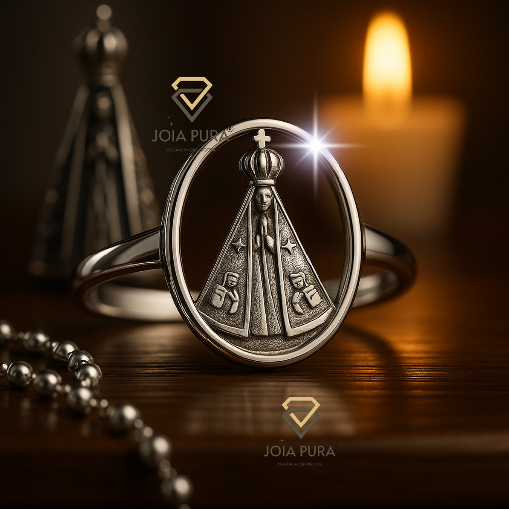Anel Nossa Senhora Aparecida Fatima Virgem Maria das Graças Feminino Aço Titânio Inoxidável Antialérgico | Joia Pura