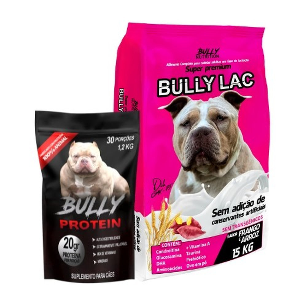 Ração Super Premium Bully Lac 15kg + Suplemento Bully Protein 1,2kg  + Moringa Dog 60g