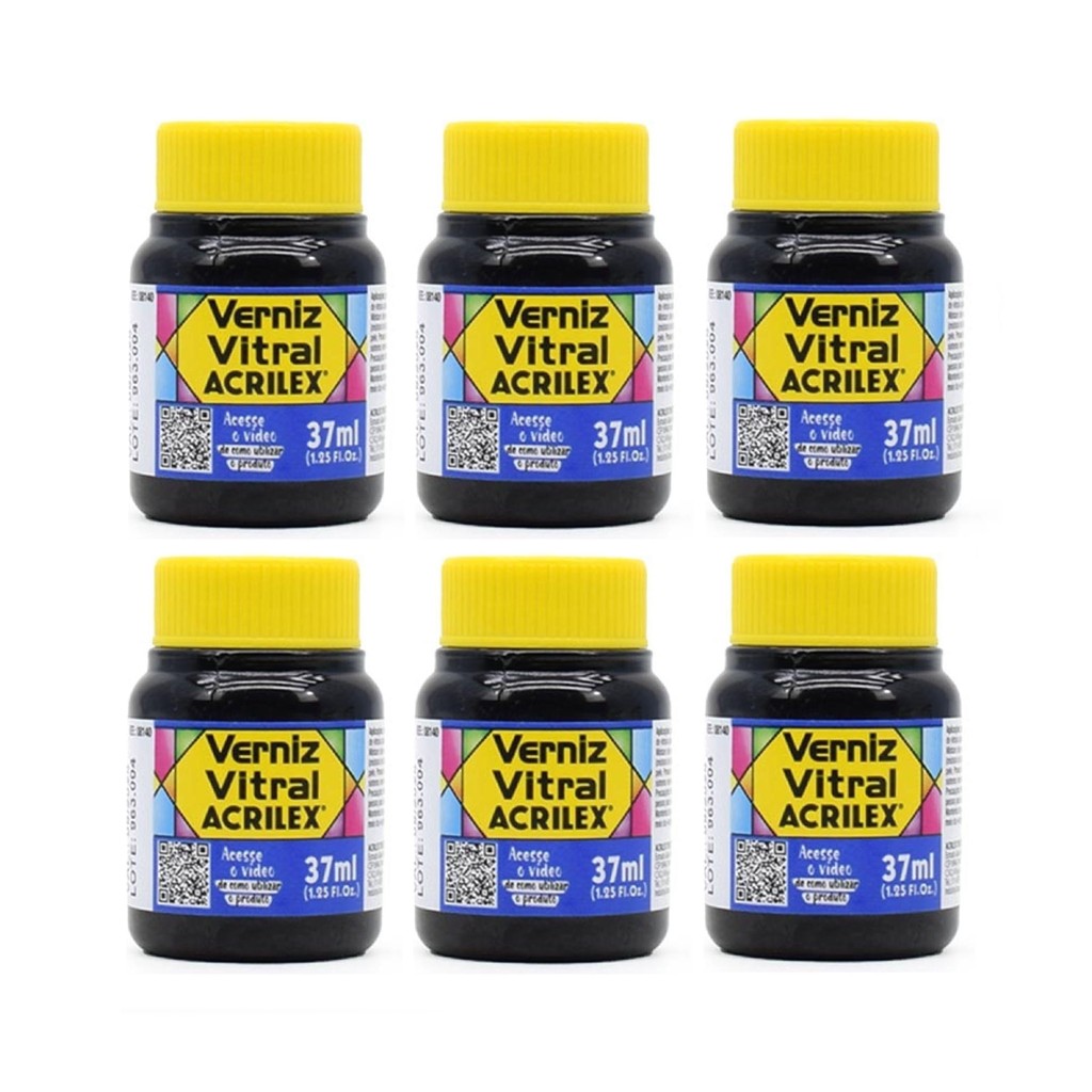 Kit Com 6 Verniz Vitral Azul Vivo 597 - Acrilex - 37ml Perfeito para Copos Garrafas Vasos e Outras
