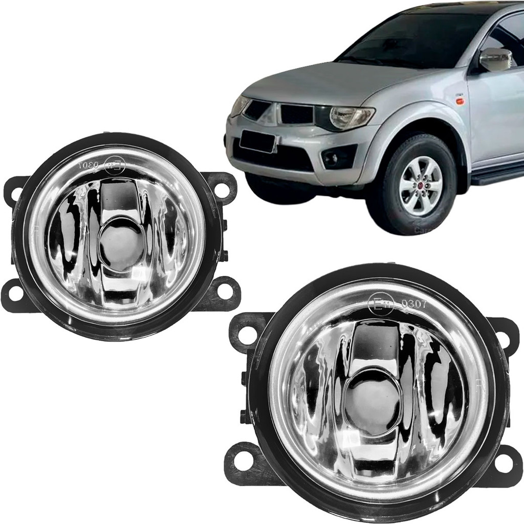 Kit Farol Milha L200 Triton 2011 2012 2013 Com Moldura Preta E Suporte Botão Modelo Original