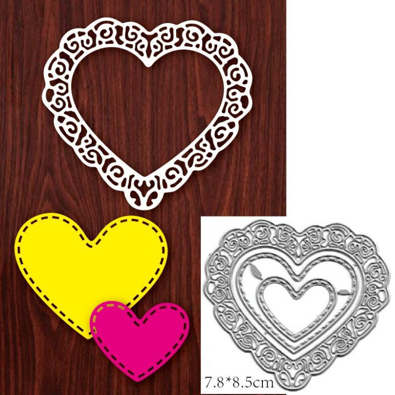 Diy 3 Peças de Coração de Metal Metal Carbono Molde de Aço Carbono Papel de Arte em relevo Molde de corte em relevo