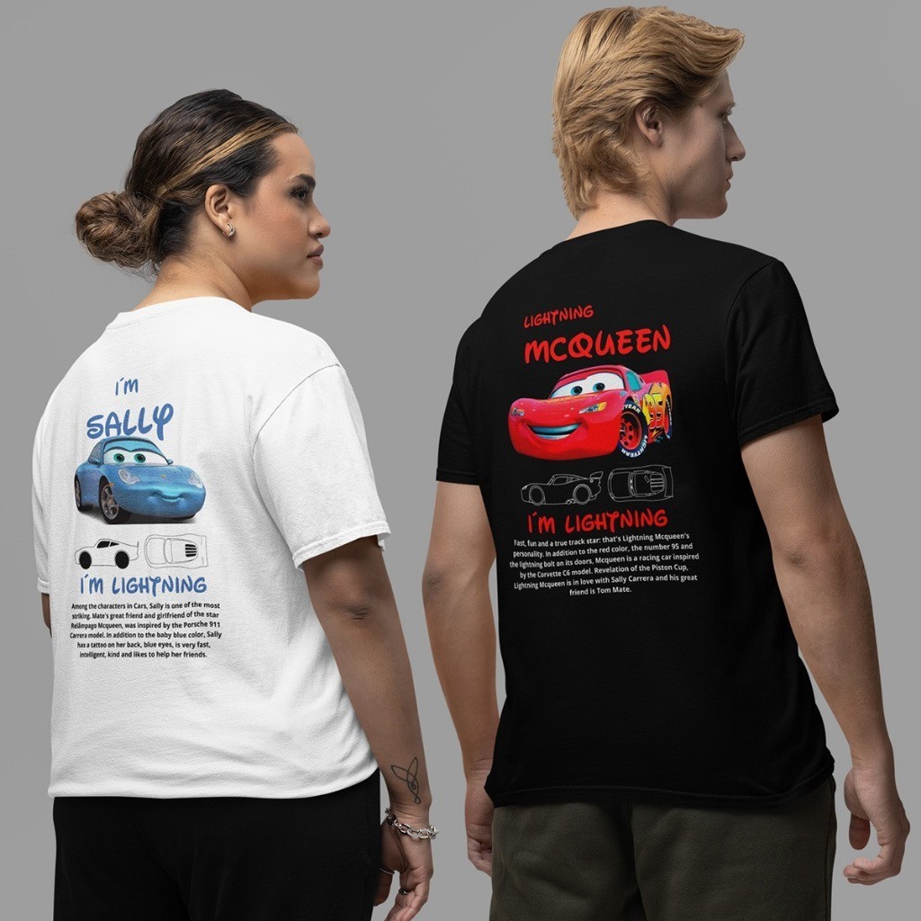 Camiseta Básica Unissex KIT CASAL Relâmpago Mcqueen + Sally Carrera  KIT CASAL LANÇAMENTO prime