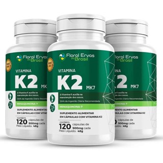 Kit 3x Vitamina K2 Mk-7 3x120 cps 500mg Menaquinona 7 Floral Ervas em Oferta na Shopee