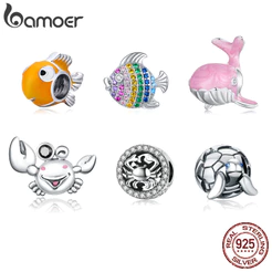 Bamoer 925 Sterling Silver Charms Ocean Fish Crabs Pendant Acessórios De Moda Aniversário SCC2707