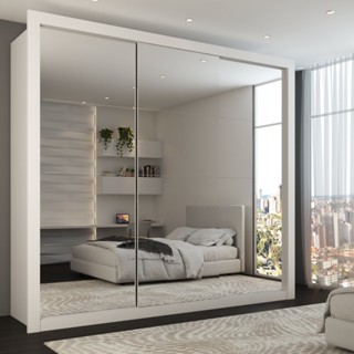 Guarda-Roupa Casal Luiza 3 Portas de Correr 4 Gavetas Espelhado Branco - Panorama Móveis em Oferta na Shopee