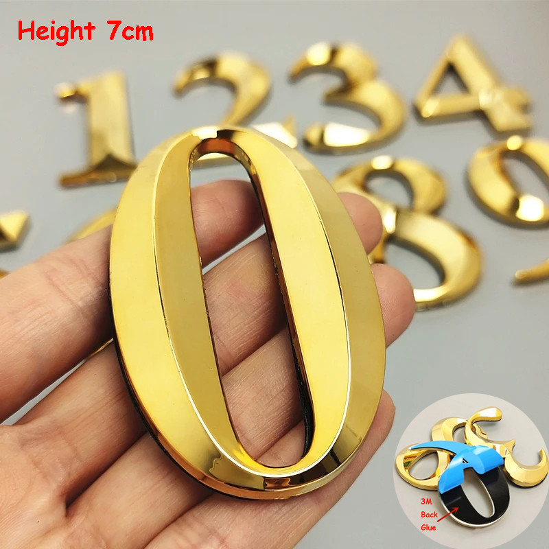 Gold 3D 7CM Autocolante Número da Casa Sinal Dígito Placa para Apartamento Hotel Escritóri...
