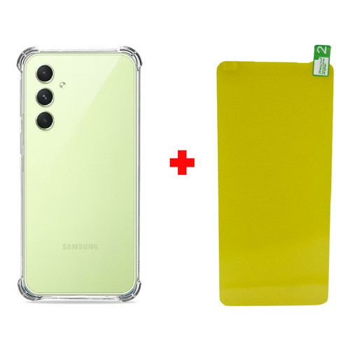 Kit Capa Capinha Case Anti Impacto Shock Para Samsung Galaxy A24 Air Bag Proteção Total Anti Queda Silicone Transparente Clear Bordas Grossa + Pelicula de Gel