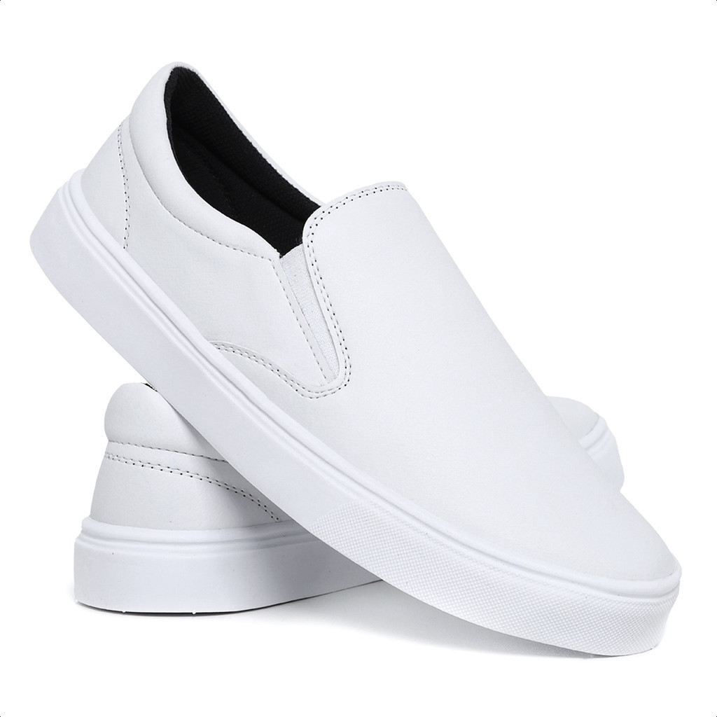 Tênis Slip On Branco Sapatênis Casual Iate Enfermagem Médico Hospital Calce Fácil Confortável em Oferta na Shopee