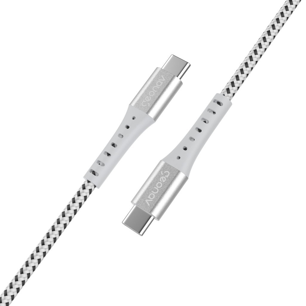 Cabo UsbC Para UsbC 1,2M Nylon Trançado Branco Geonav - Mobile & Gadgets