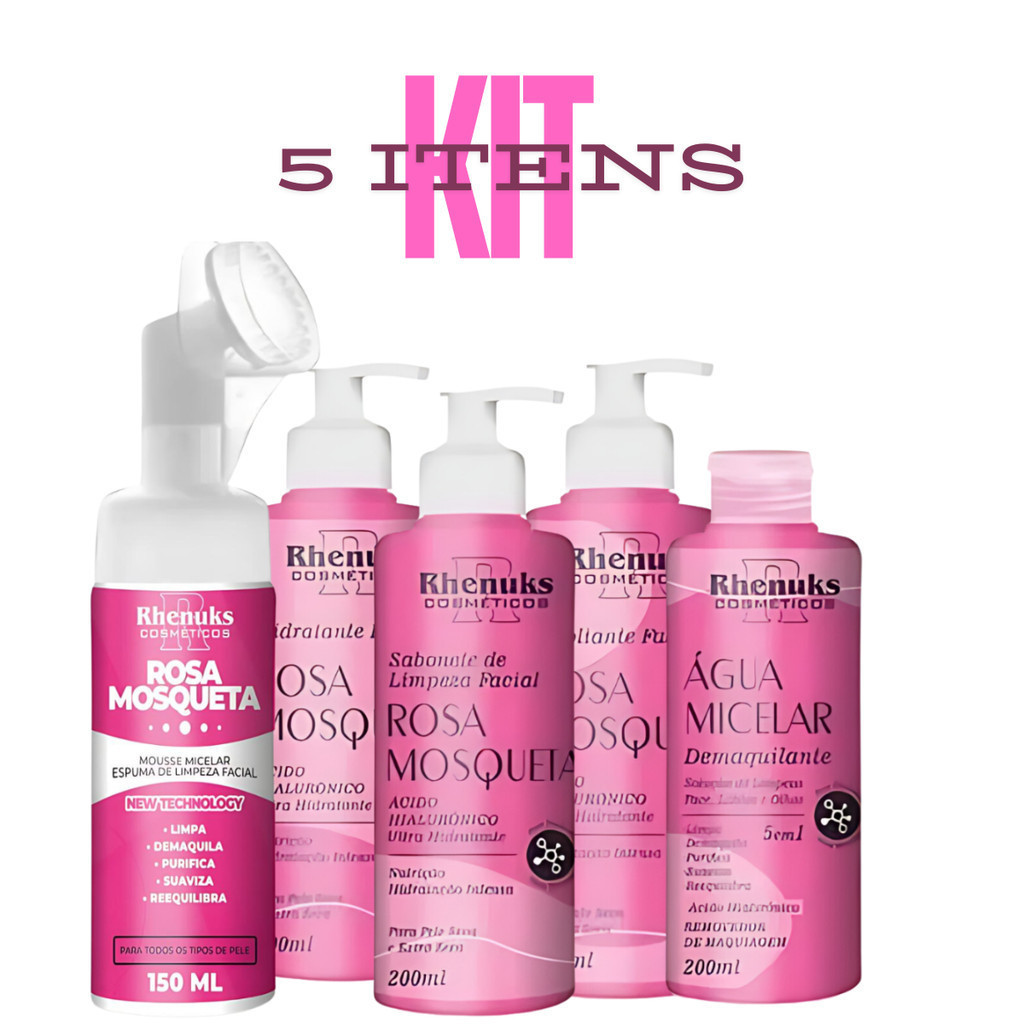 Kit Limpeza de Pele Rosa Mosqueta Skin Care Completo 5 Itens de
