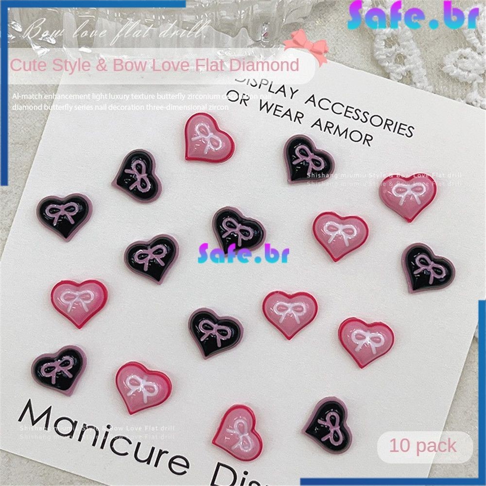 10 pçs bowknot fundo plano diamante acessórios de unhas dos desenhos animados menina coração rosa rosa preto resina diamante airdots.br