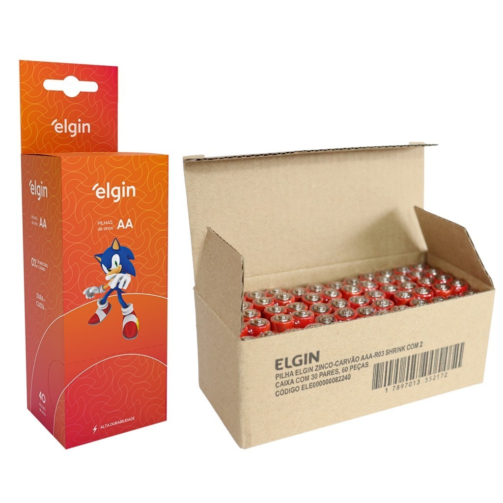 Kit 40 Pilhas AA Pequena E 60 Pilhas AAA Palito Zinco Elgin em Oferta na Shopee