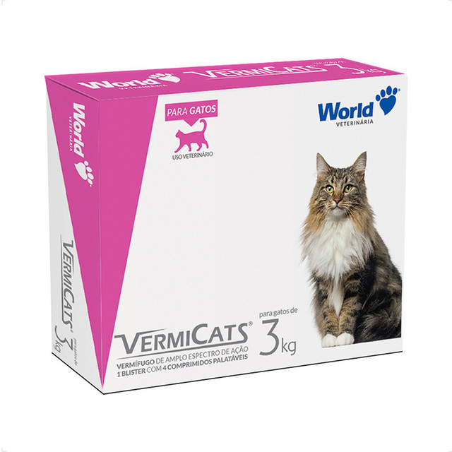 VermiCats Vermífugo World para Gatos de 3Kg - 4 Comprimidos
