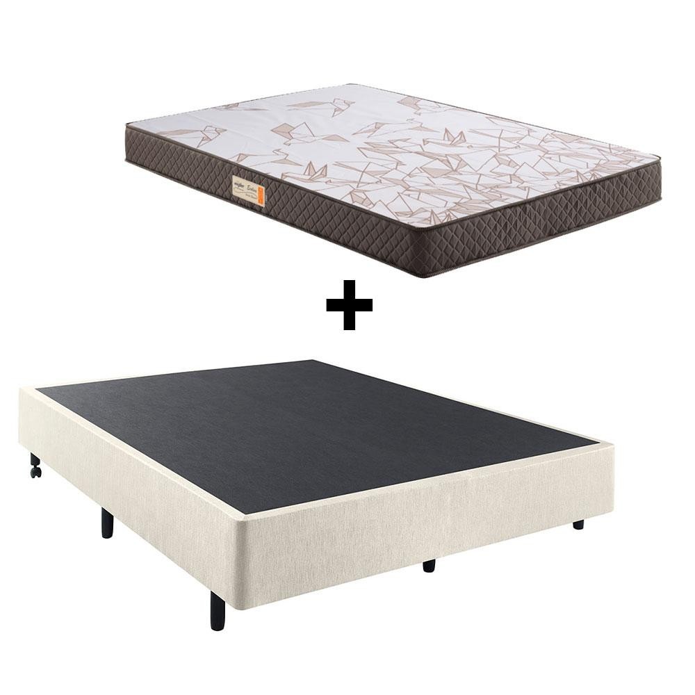 Cama Box Casal Courino Linho Areia 138x188 com Colchão Ecoline Espuma D23 Ecoflex