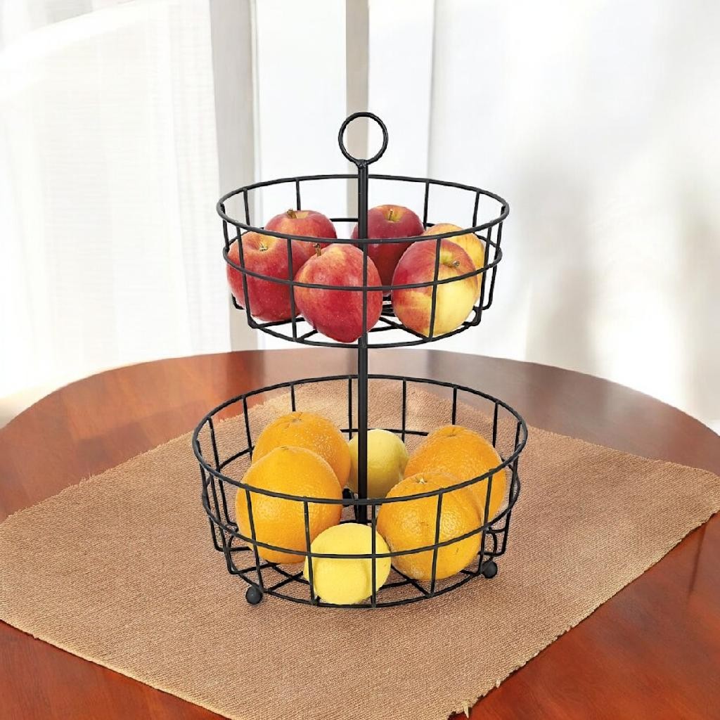 Fruteira Com 2 Andares Redondo Aramado Organizador Mesa 24cm