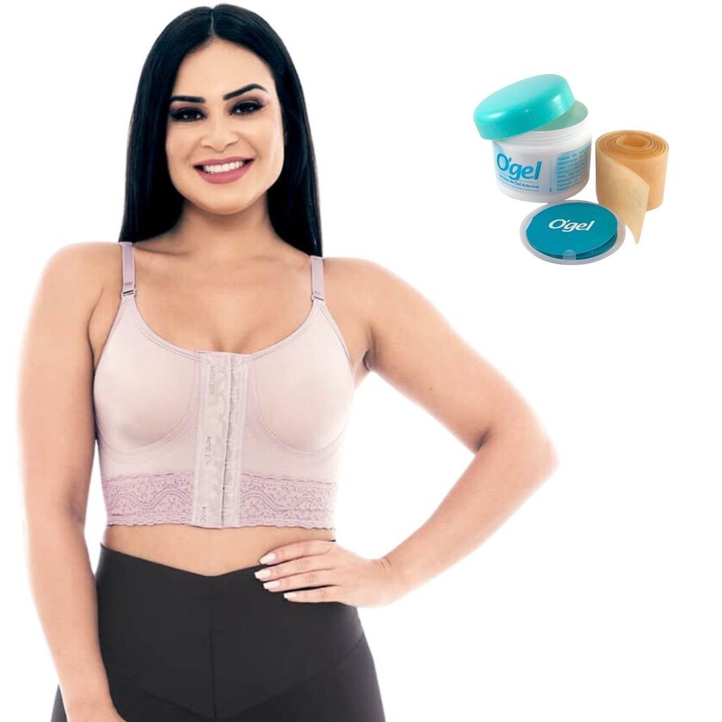 Kit Fita Adesiva 60x3 Cicatrizante Anti Queloide + Sutiã Compressivo Pós Cirúrgico Prótese