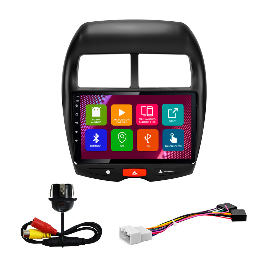 Kit Multimidia 10 Pol ASX 2010 2011 2012 13 14 15 16 17 2018 2019 2020 Android 2Gb Ram 32Gb Flash Quad-Core 2 Din Preto