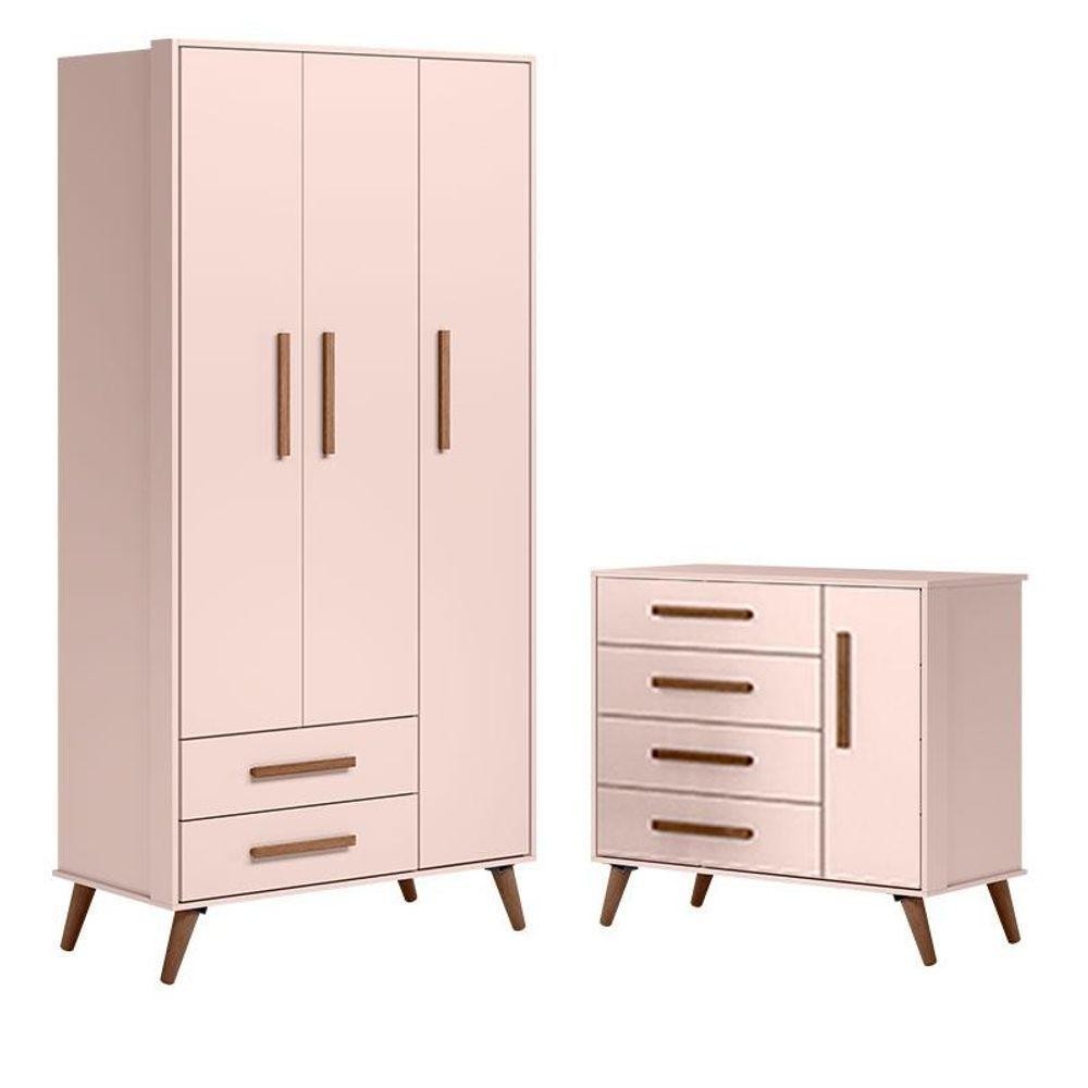 Cômoda 3825 E Guarda Roupa 3830 Q Encanto Retrô Rosa - Qmovi em Oferta na Shopee