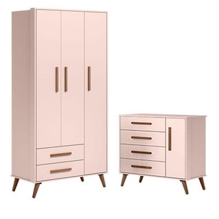 Cômoda 3825 E Guarda Roupa 3830 Q Encanto Retrô Rosa - Qmovi em Oferta na Shopee