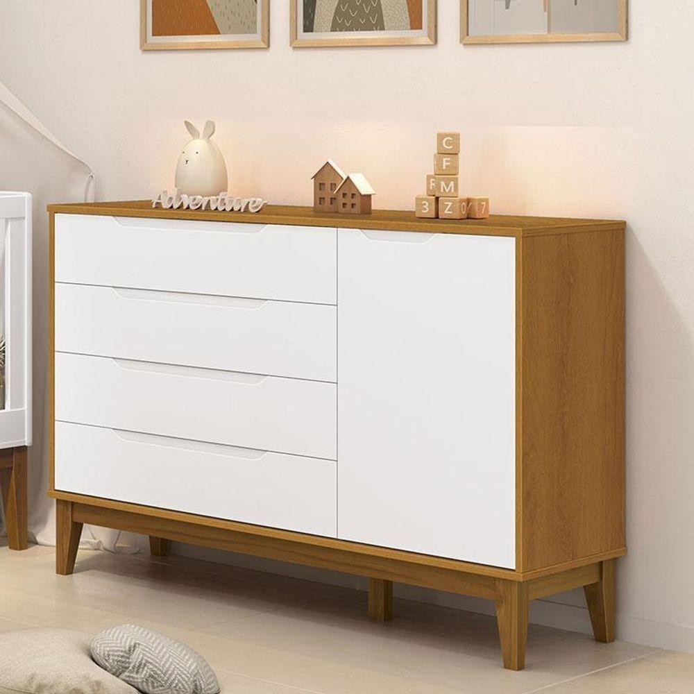 Cômoda Com Porta Classic Elfe Branco Acetinado Savana Amadeirado - Reller em Oferta na Shopee