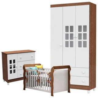 Quarto De Bebê Mariah 3 Portas Com Berço Lara Branco Acetinado Amadeirado - Carolina em Oferta na Shopee