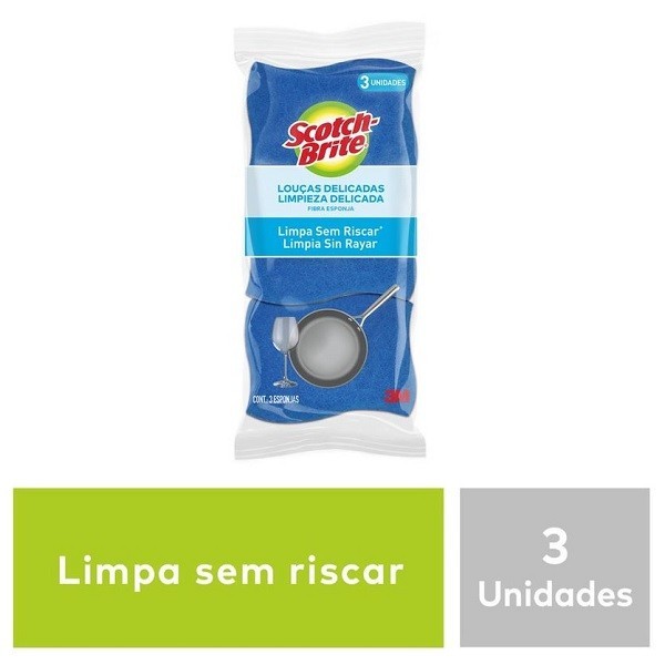 Kit com 3 Esponja Louças Delicadas Azul SCOTCH Brite - Home & Living