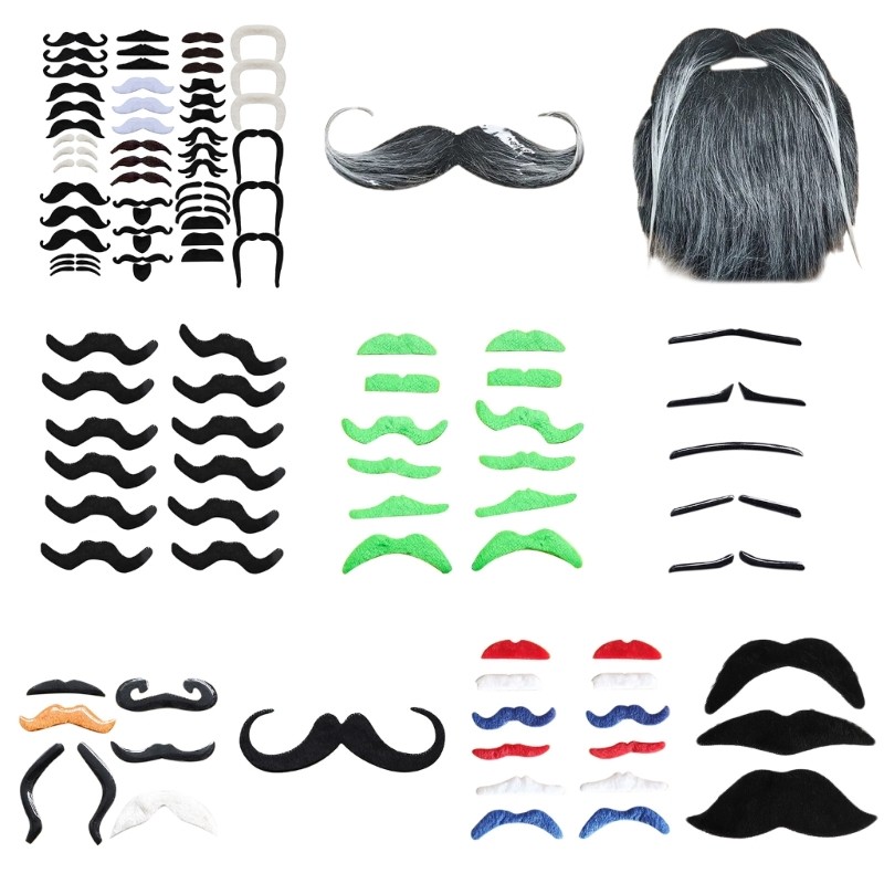 Estone 1-48 Unidades Barbas Falsas Bigode Branco Preto Vermelhidão Verde Bigodes
