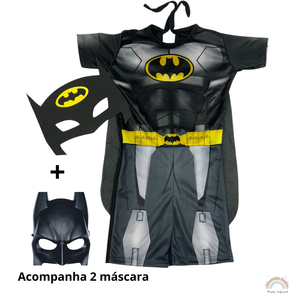 Fantasia Roupa Infantil Batman Herói Menino Com 2 Mascara em Oferta na Shopee