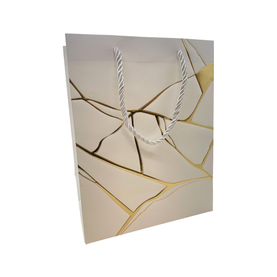 Sacola de Papel para Presente Marmorizada - Branca - 23x18x10cm - 1 unidade - Rizzo