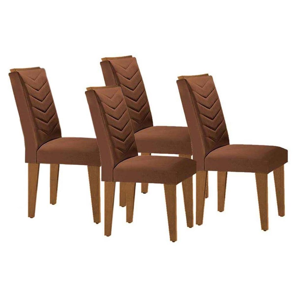 Cadeira Sala de Jantar Londrina Madeira Kit 4 Un Capuccino - Veludo Marrom - Rufato