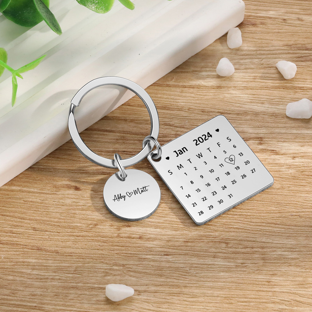 Chaveiro De Calendário Personalizado Para Casal De Aço Inoxidável Gravado Data Especial Presente De — imagem 2 de 2