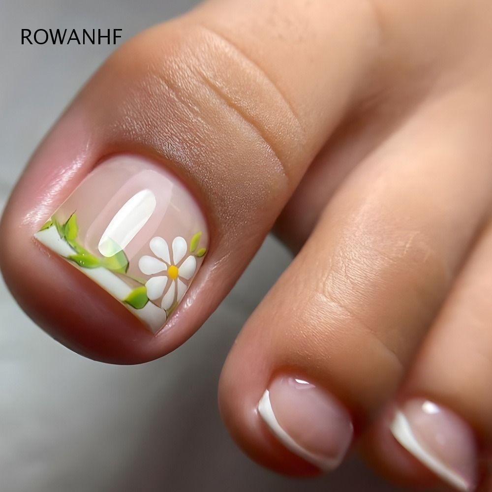 ROWAN Unhas Falsas De Dedo Do Pé , Flores De Borboleta Em Nuvem Simples , Pontas De Cobertura Completa Curtas Quadradas De Francês Para Menina Feminina