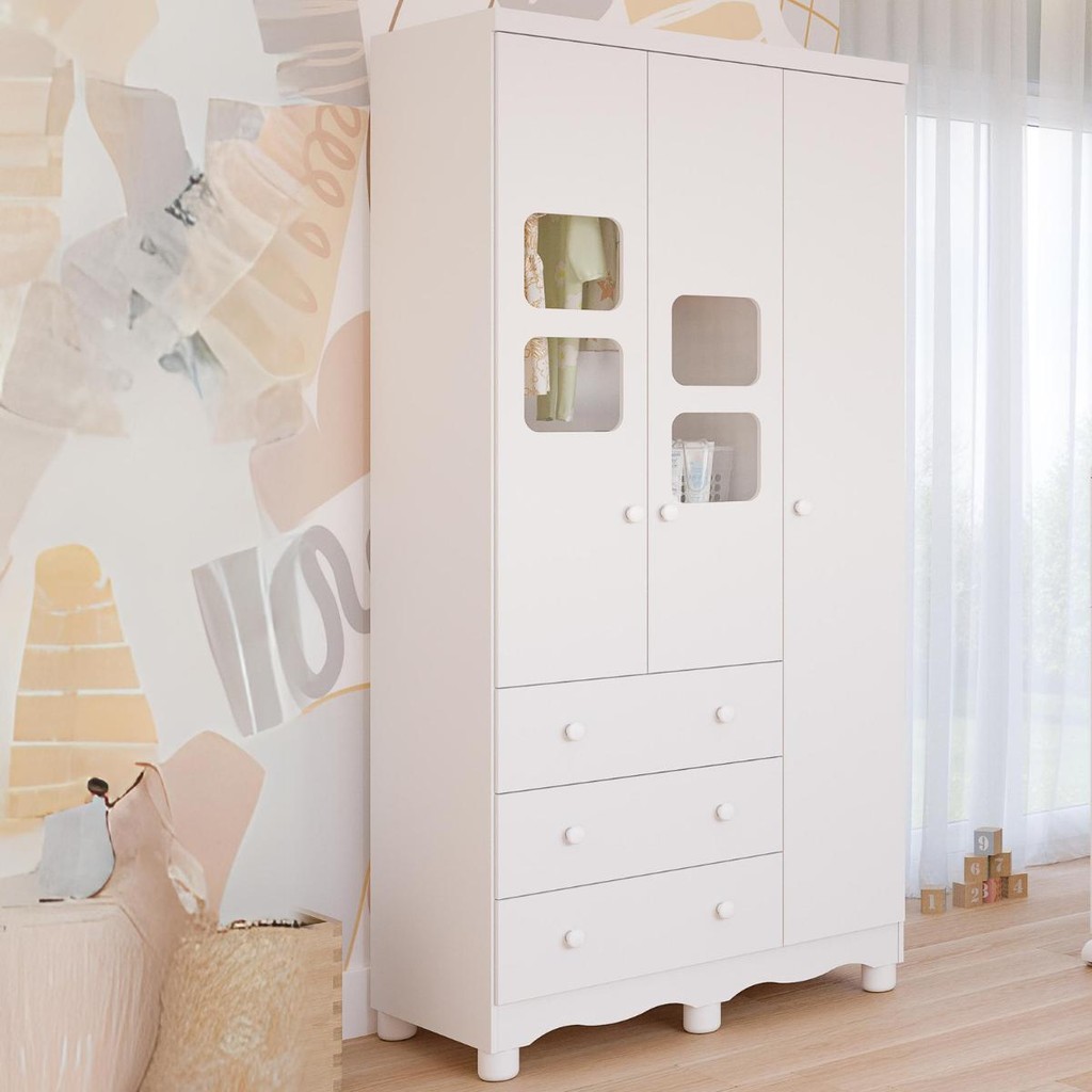 Guarda Roupa infantil Uli 3 Portas e 3 Gavetas 100% MDF em Oferta na Shopee