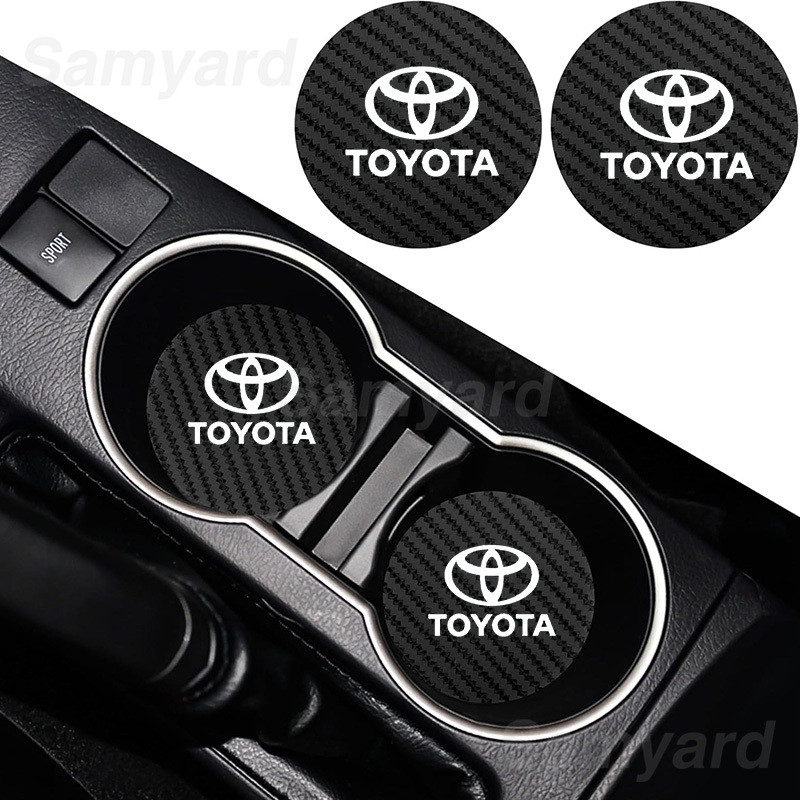 2PCS Porta-Copos De Fibra De Carbono Para Carros Couro Antiderrapante Automóveis Toyota Corolla Camry Hilux RAV4 Yaris