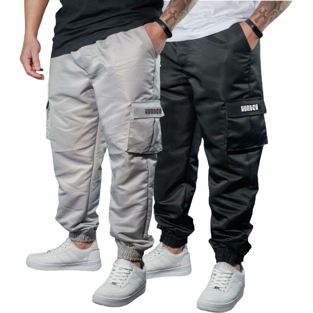 Kit 2 Calça Jogger Bolsos Cargo Corta Vento Masculina Skate