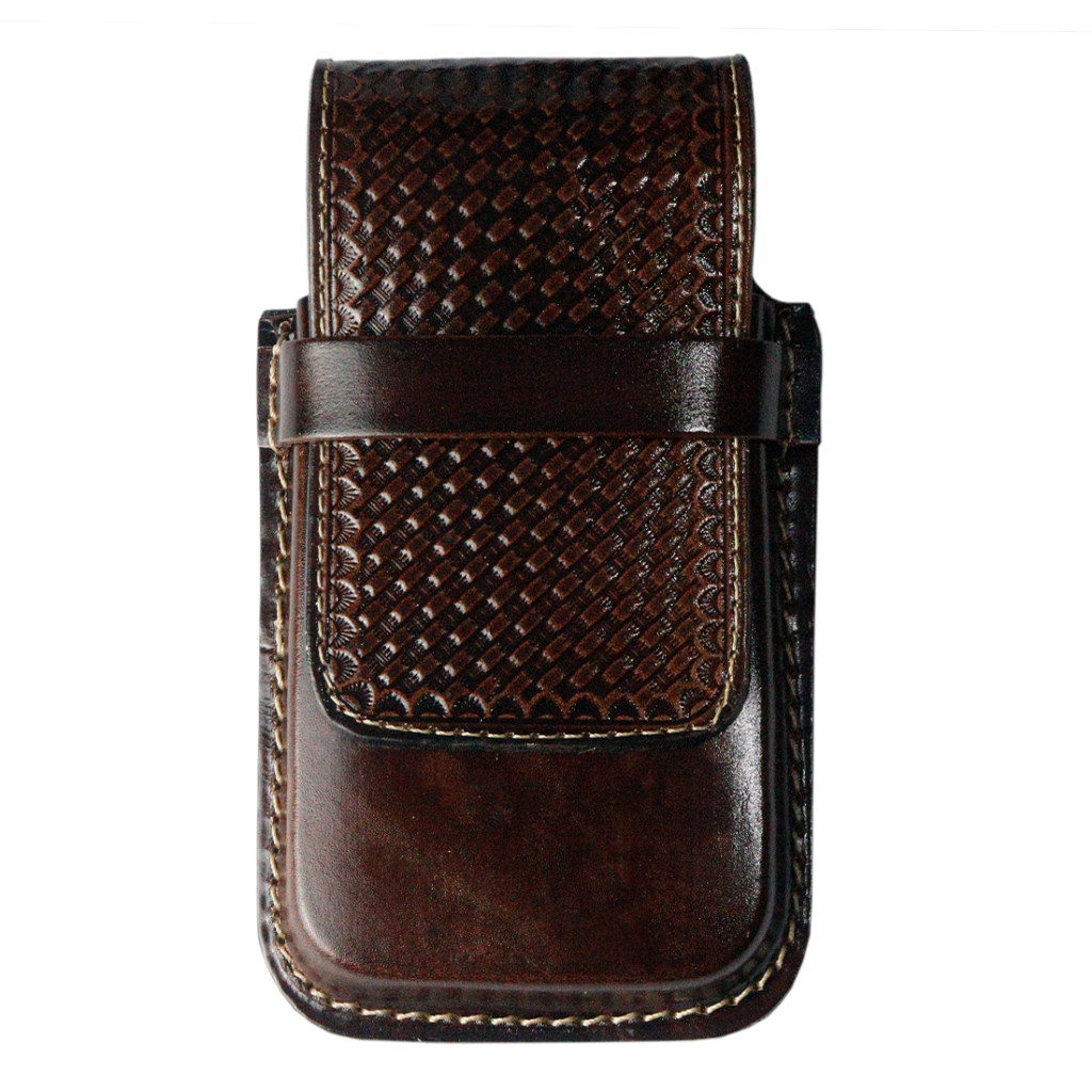 Capinha Bainha para Celular em Couro 100% Legítimo, Tampa Bordada Cor Café