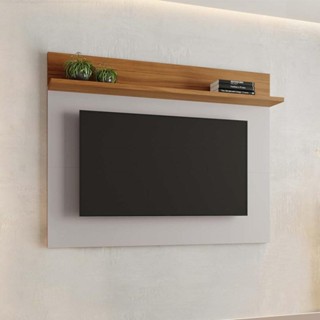 Painel Home Suspenso Para TV Até 50 Polegadas 1 Prateleira Sala de Estar Off White e Marrom Madeira em Oferta na Shopee