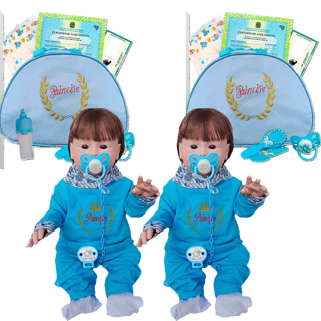 2 Bebes Reborn Gemeos Meninos Bolsa Acessórios em Oferta na Shopee