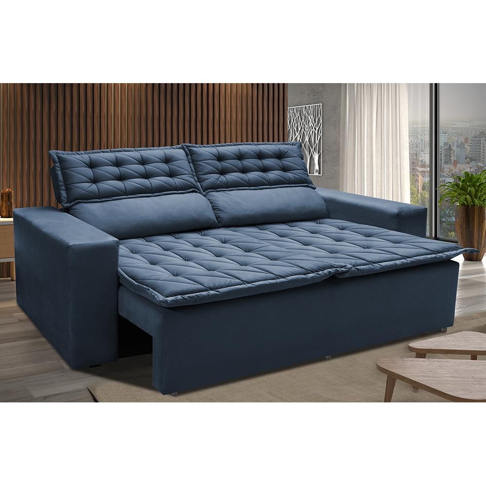 Sofá 3 Lugares Retrátil e Reclinável Cama inBox Slim 1,80m Velusoft Azul em Oferta na Shopee
