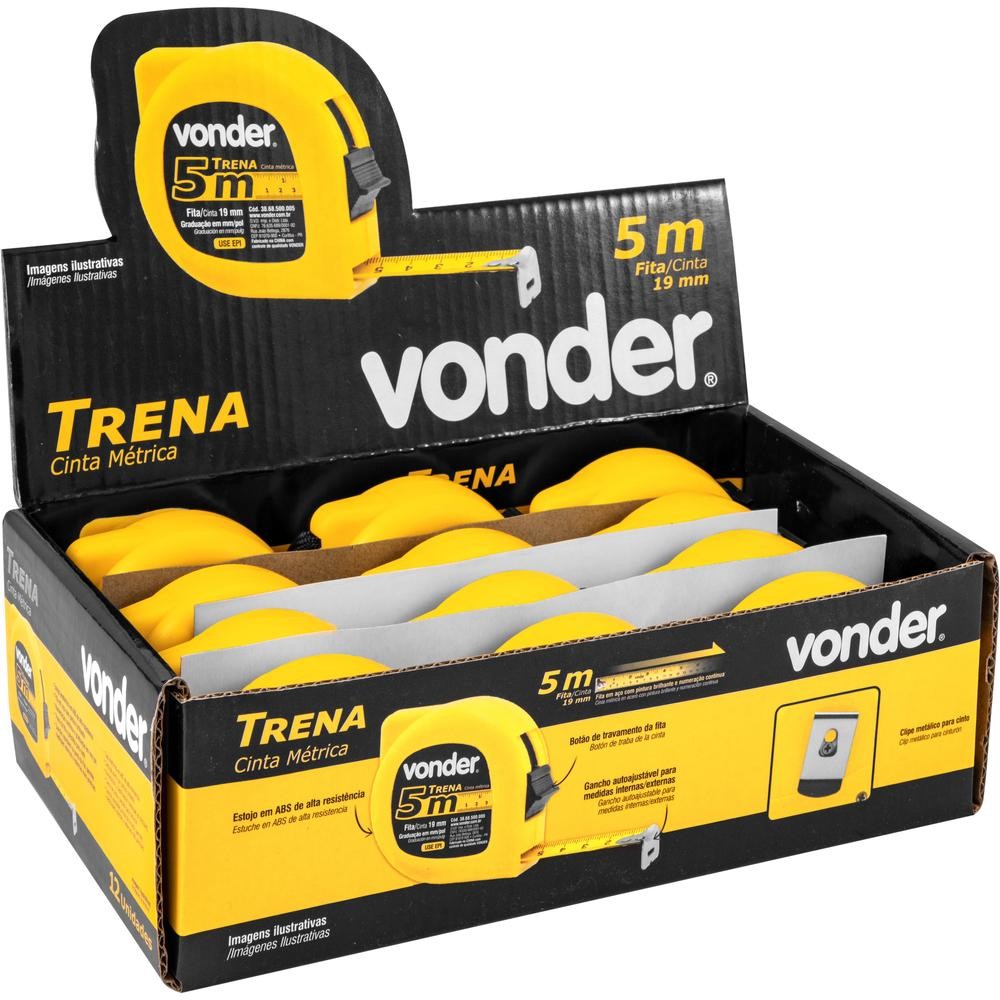 Detalhes do Trena Curta de Aço 5 M x 19 mm Caixa com 12 Vonder