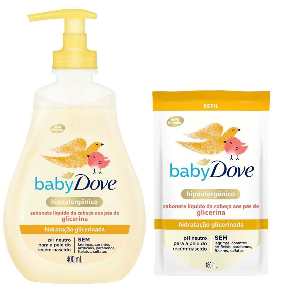 Kit Sabonete Líquido Baby Dove Hidratação Glicerinada da Cabeça aos Pés 400ml + Refil Hidratação Glicerinada 180ml em Oferta na Shopee