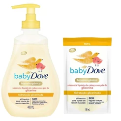 Kit Sabonete Líquido Baby Dove Hidratação Glicerinada da Cabeça aos Pés 400ml + Refil Hidratação Glicerinada 180ml