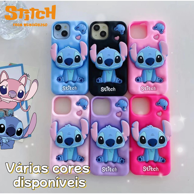 Capinha iphone 11/12/13/14/15 Pro max,Capinha 3d de silicone do stitch,Capa macia com tudo incluído à prova de choque com suporte, anime fofo stitch,Aplicável iPhone 11,12,13,14,15,11PM,12PM,13PM,14PM,15PM