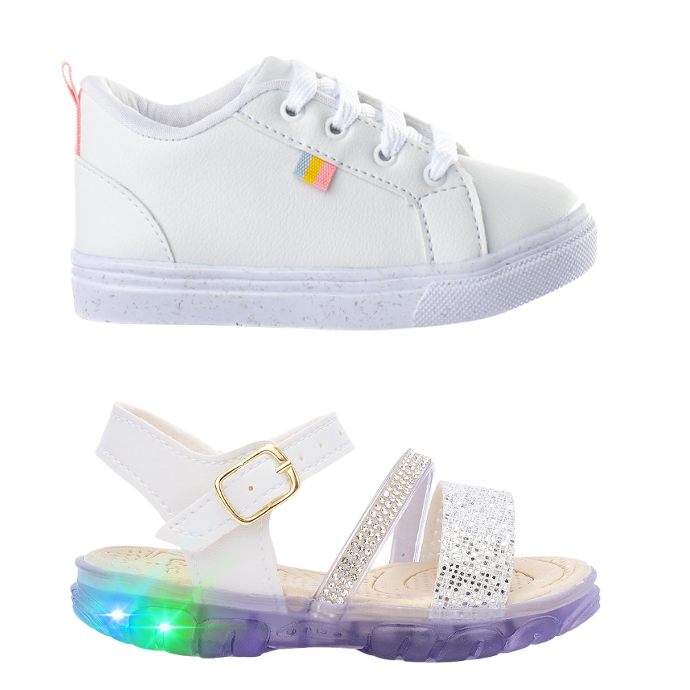 Combo  2 Pares Tênis Feminino Infantil Sandalia LED Menina Funfy 2303A Super Look em Oferta na Shopee