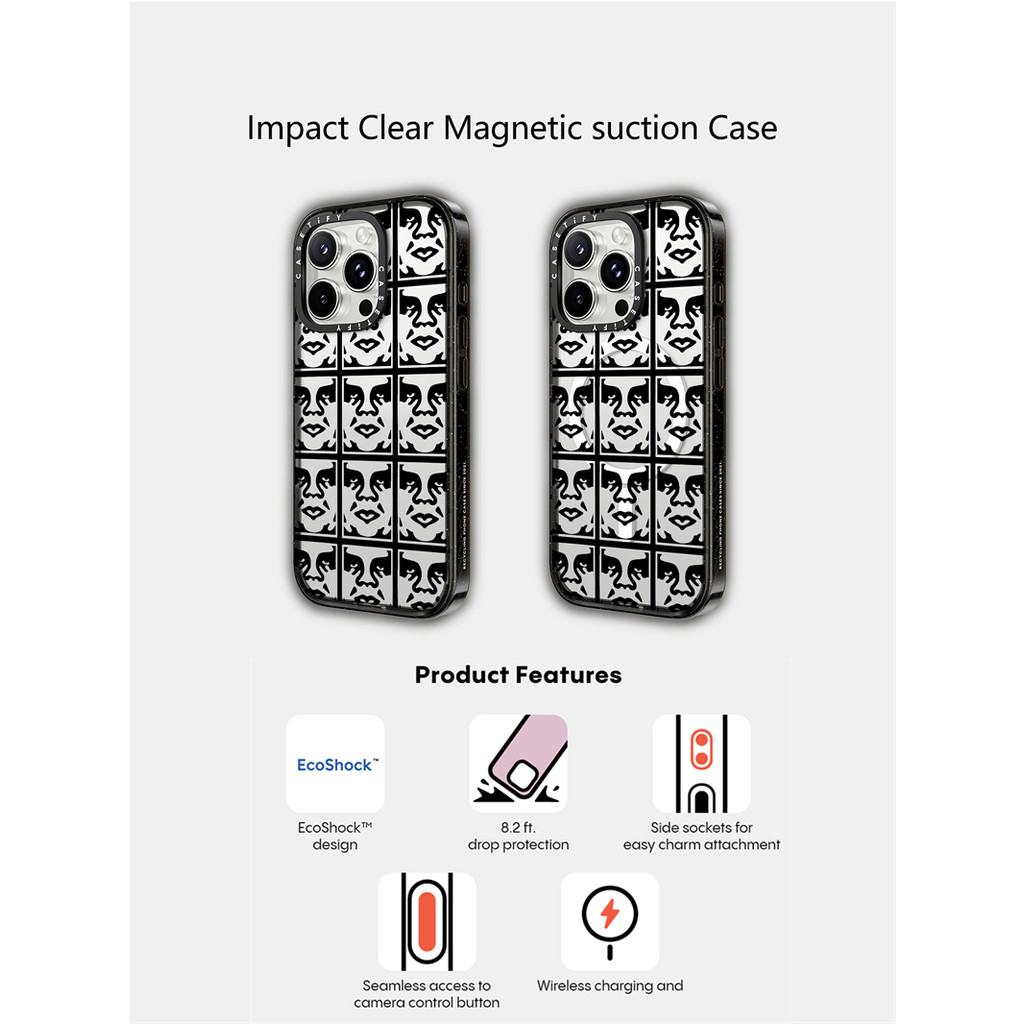 CASETiFY X OBEY Icon Face Tile Case Sucção Magnética Capa Traseira De Acrílico Rígido Para Apple IPhone 12 13 14 15 16 P