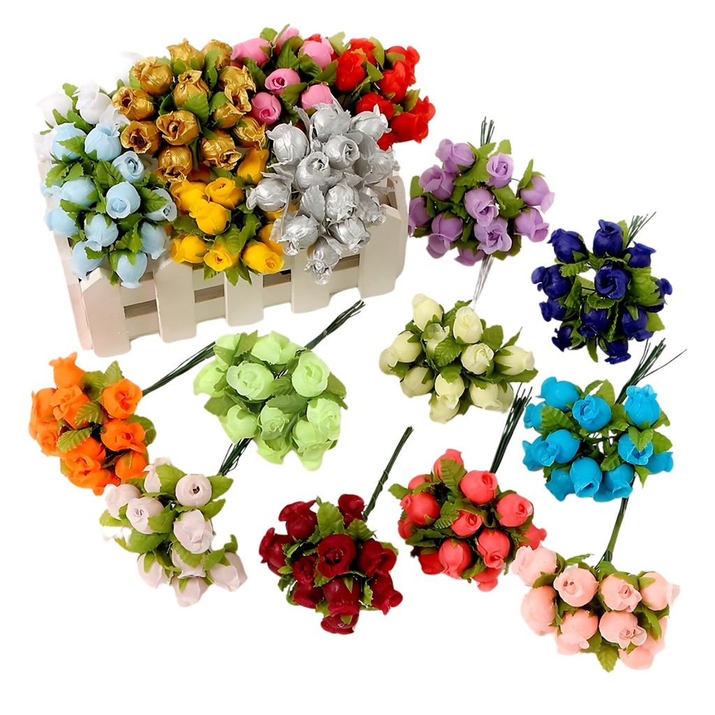 12 Mini Rosas Flores Artificiais Rosinhas de Seda Buquê em Oferta na Shopee