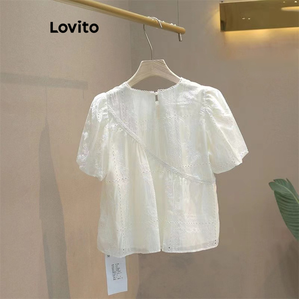 (Trendy) Lovito Blusa casual plissada lisa para mulheres LNM70216