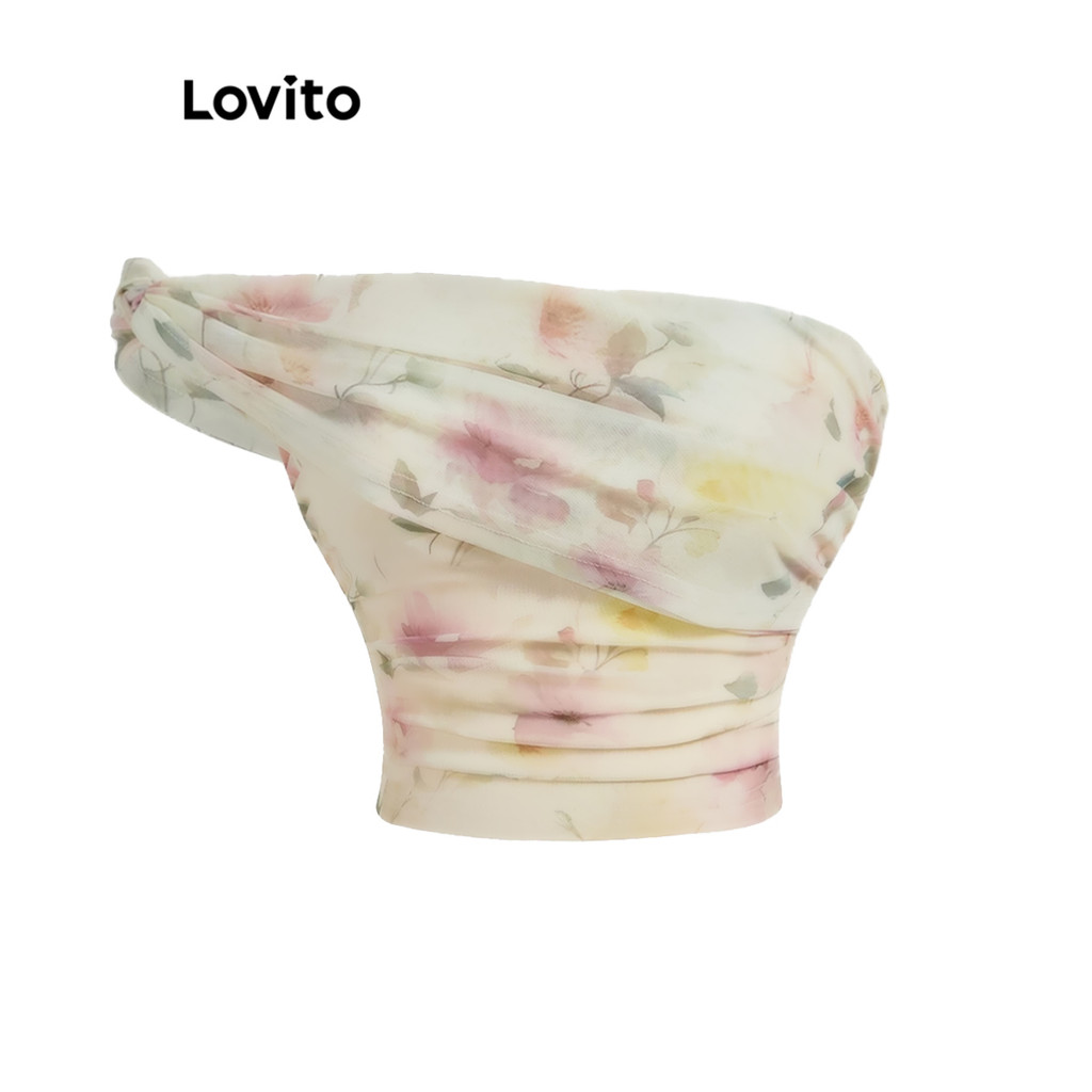 Lovito Regata Elegante Ditsy Floral Plissada Ombro Frio Regata Para Mulheres L104ED704 - Women Clothes